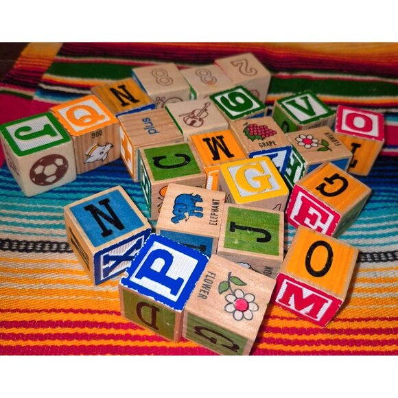 23 Hand-Painted Wooden Alphabet & Number Blocks With Colorful Designs - Picture 3 of 6